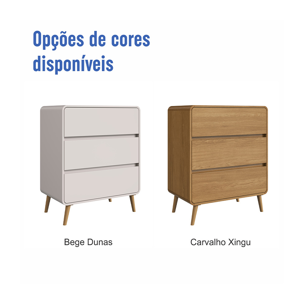 Cômoda Infantil Curve 3 Gavetas Bege Dunas