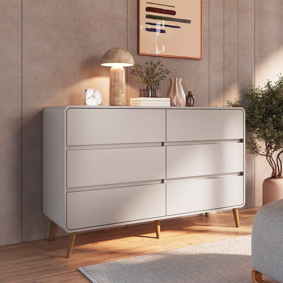 Cômoda Infantil Curve 6 Gavetas Bege Dunas