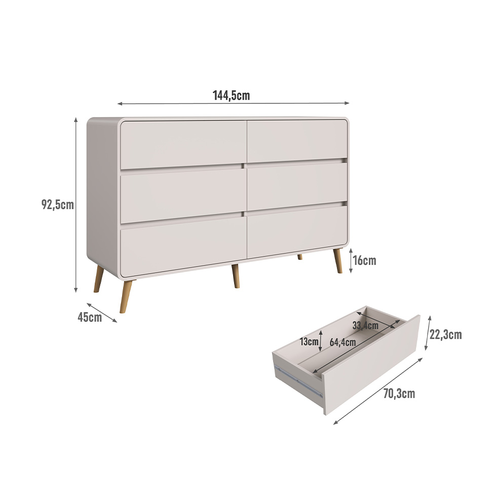 Cômoda Infantil Curve 6 Gavetas Bege Dunas