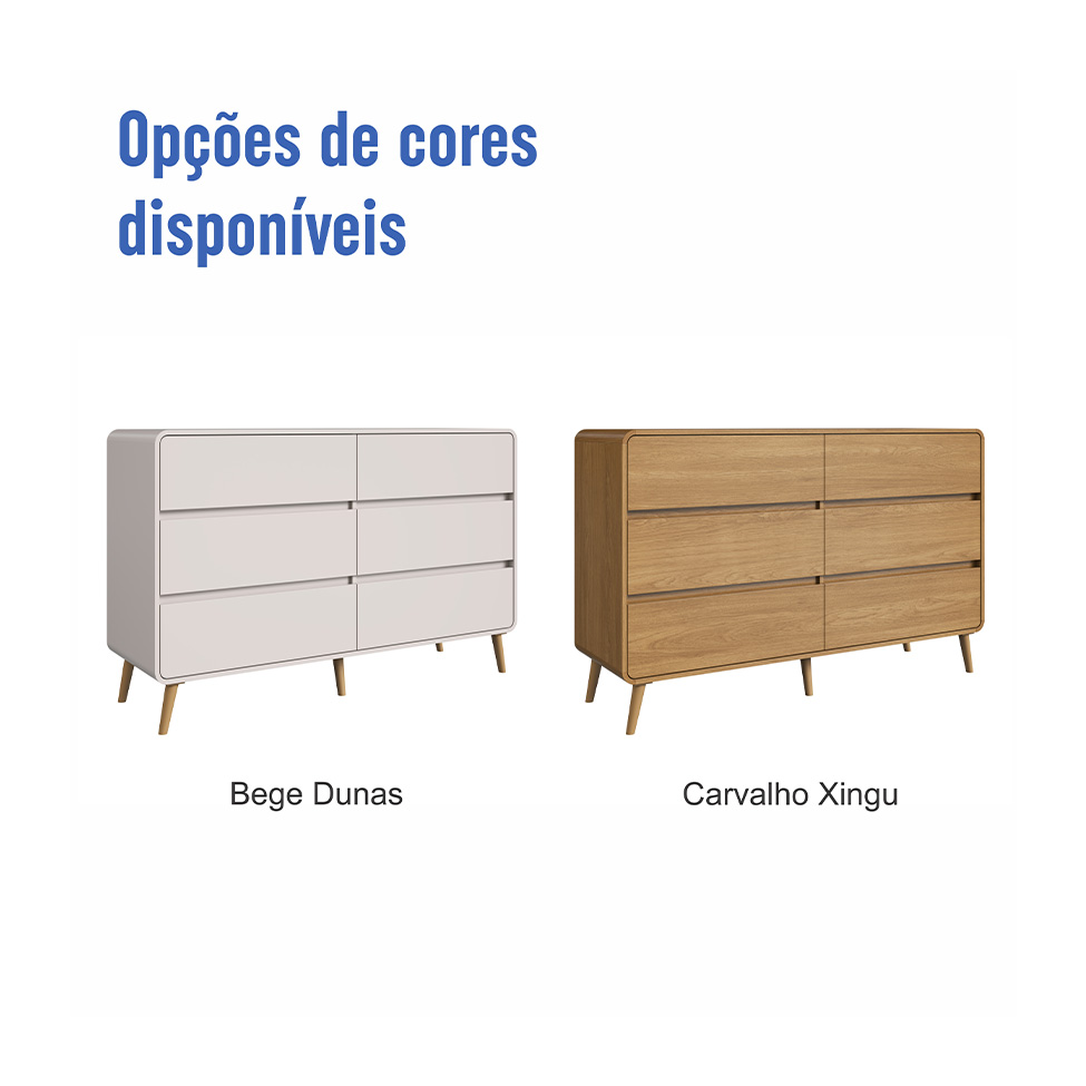 Cômoda Infantil Curve 6 Gavetas Bege Dunas