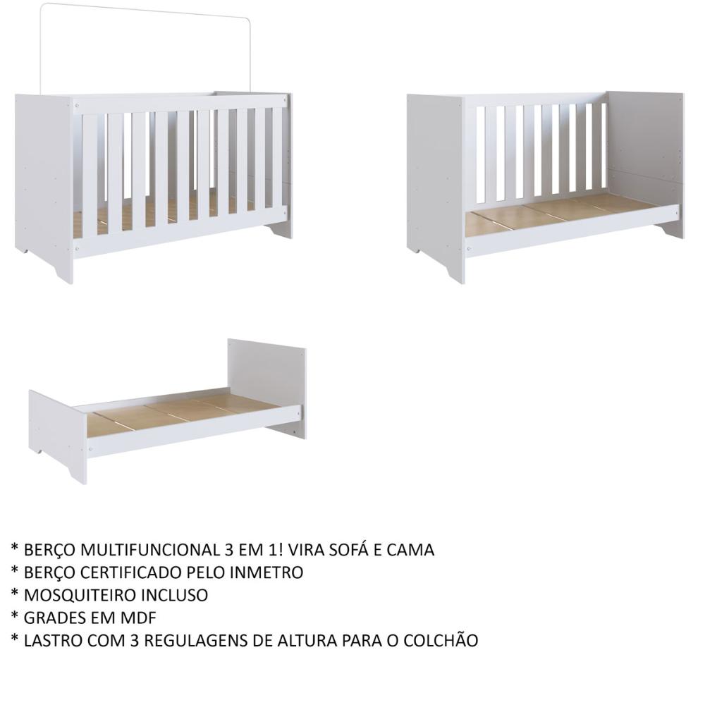 Berço 3 em 1 com Regulagem Branco Completa Móveis