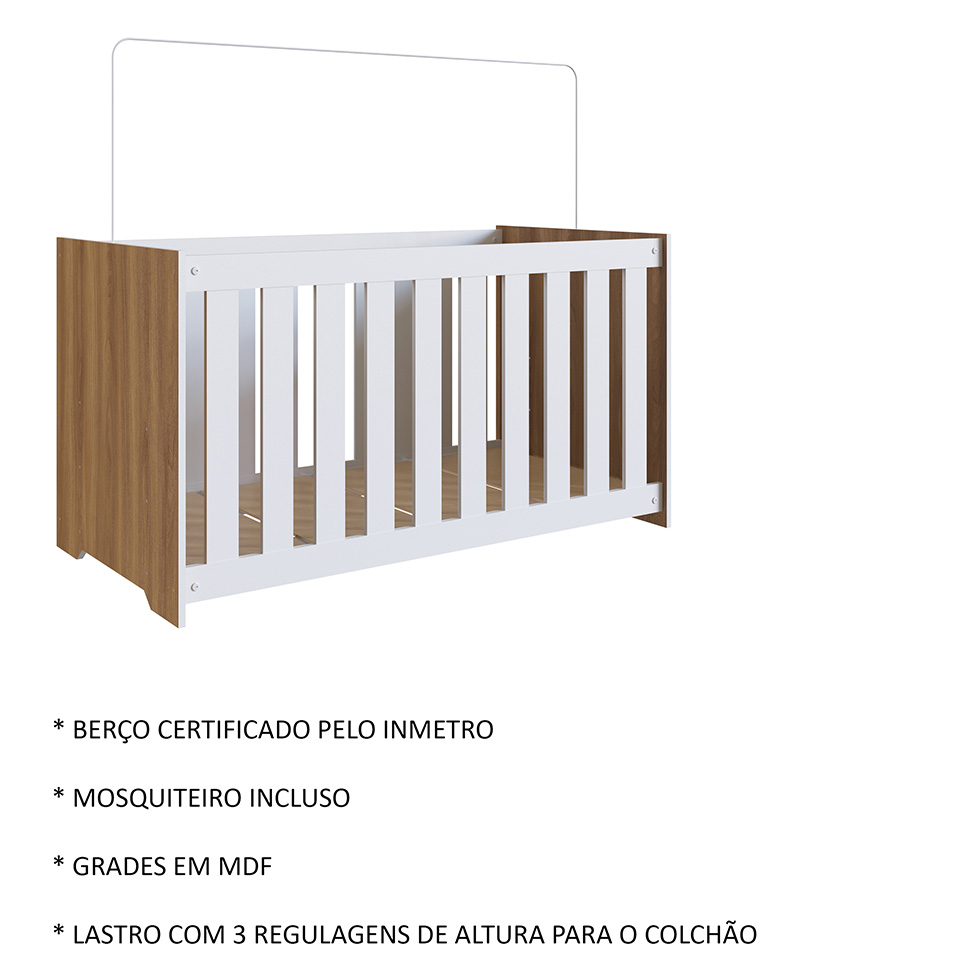 Berço Aconchego Branco e Nogal