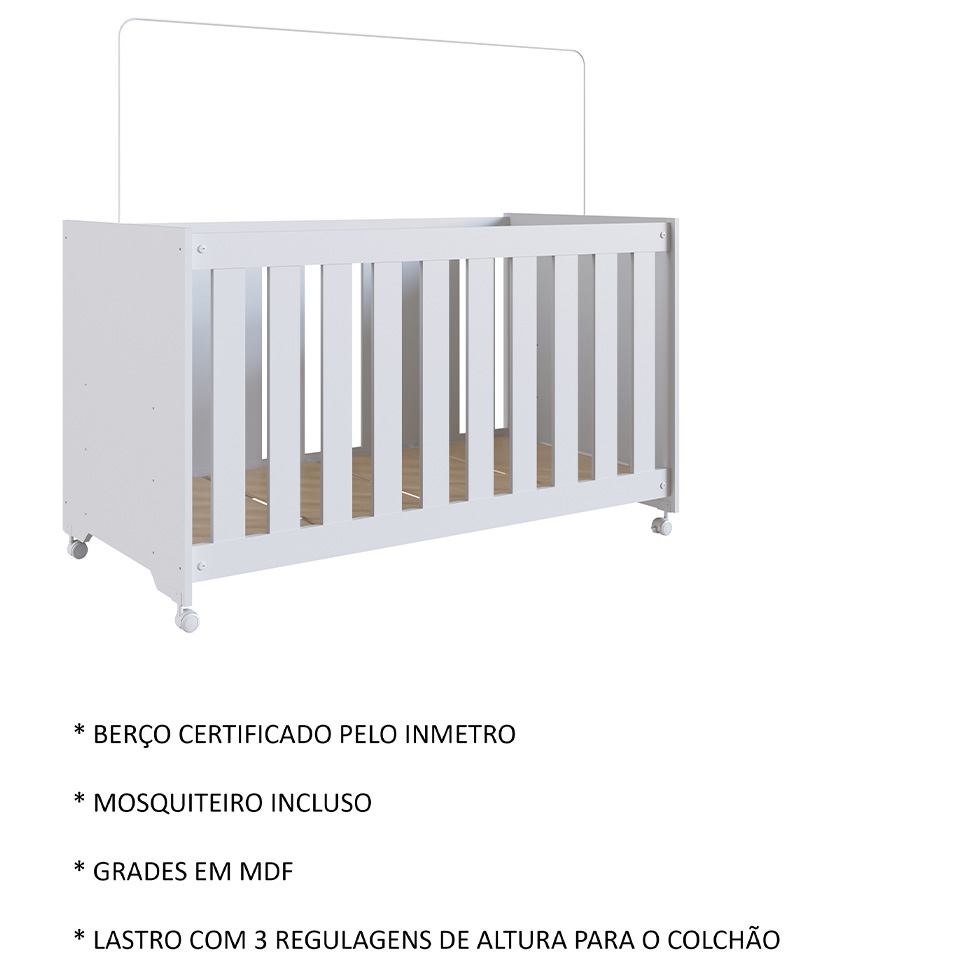 Berço Aconchego com Rodízios Branco
