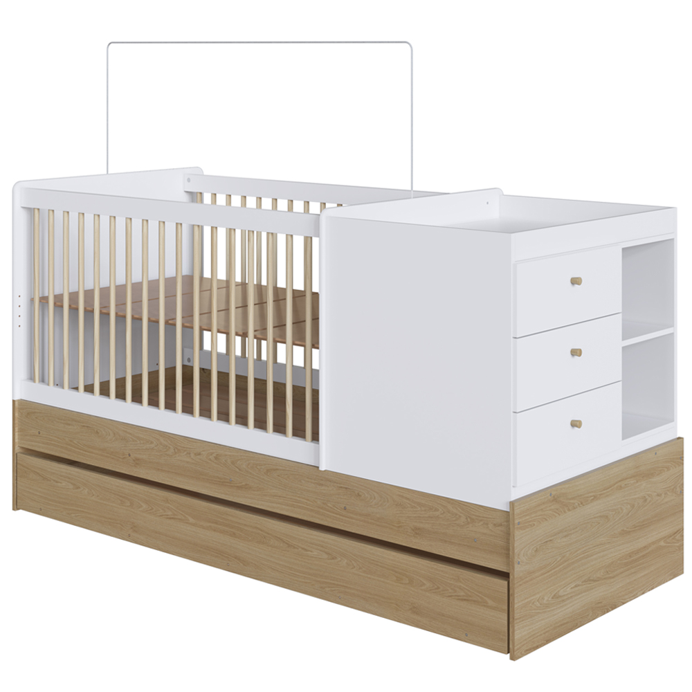 Berço Cama Multifuncional Com Auxiliar BB023 Aveiro OAK Branco Comm