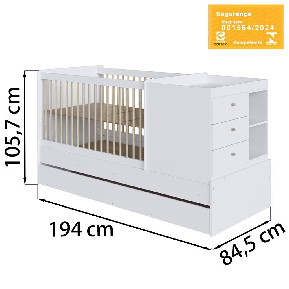Berço Cama Multifuncional Com Auxiliar BB023 Branco Comm