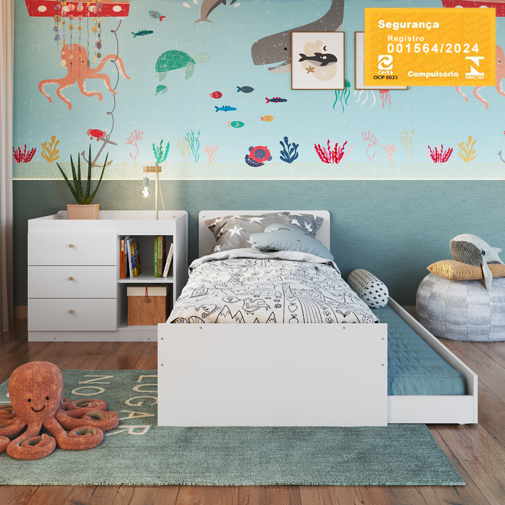 Berço Cama Multifuncional Com Auxiliar BB023 Branco Comm