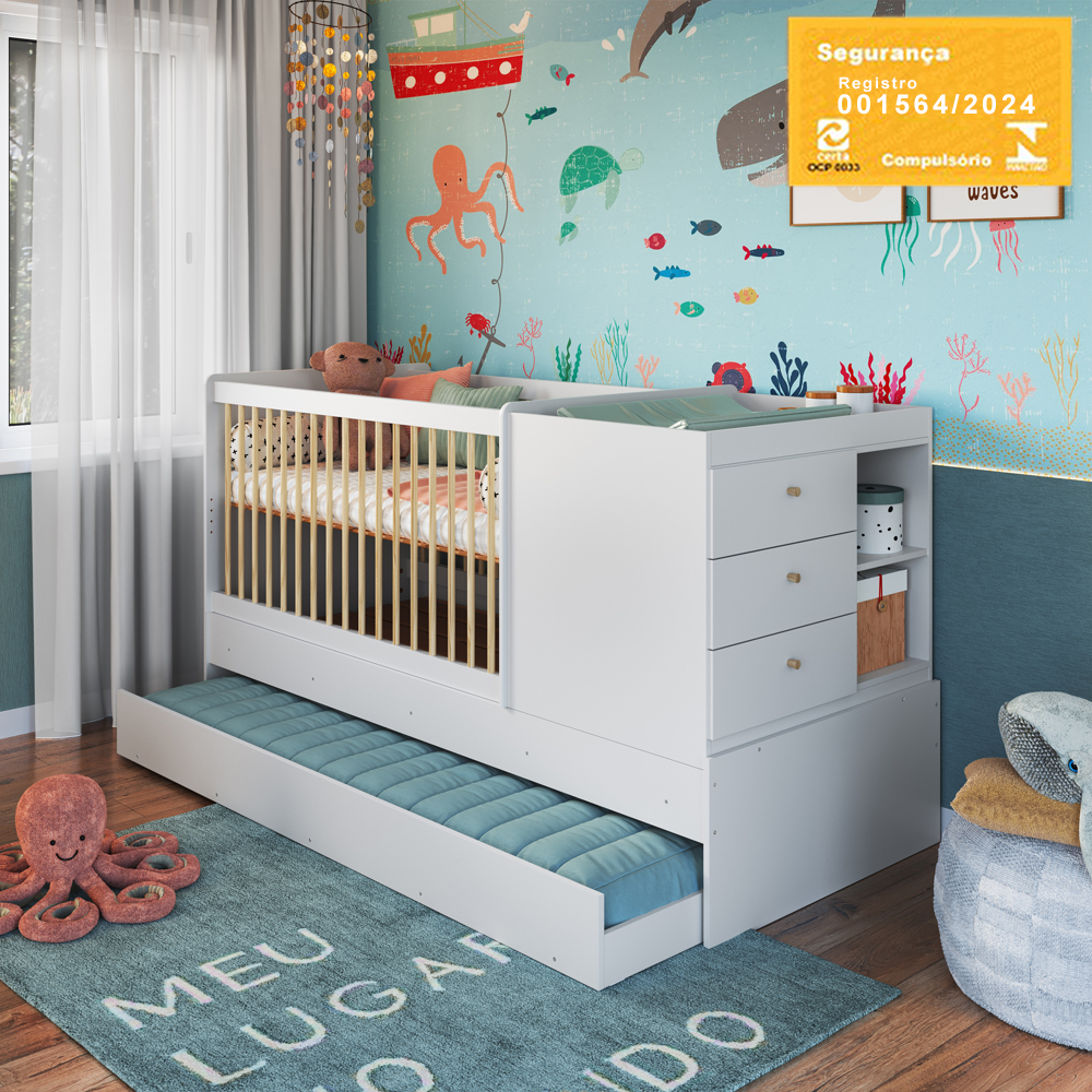 Berço Cama Multifuncional Com Auxiliar BB023 Branco Comm