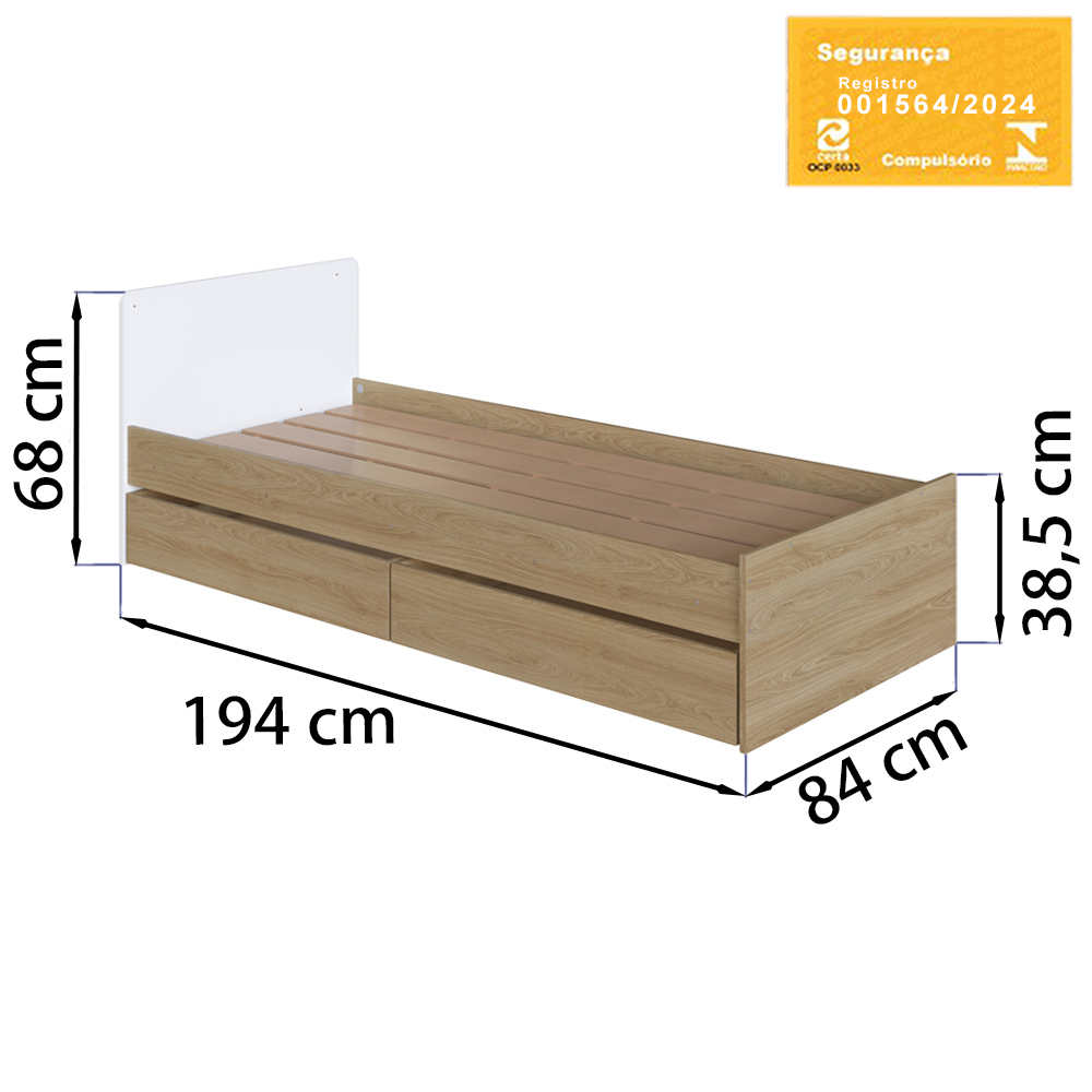 Berço Cama Multifuncional Com Gavetoes BB024 Aveiro OAK Branco Comm