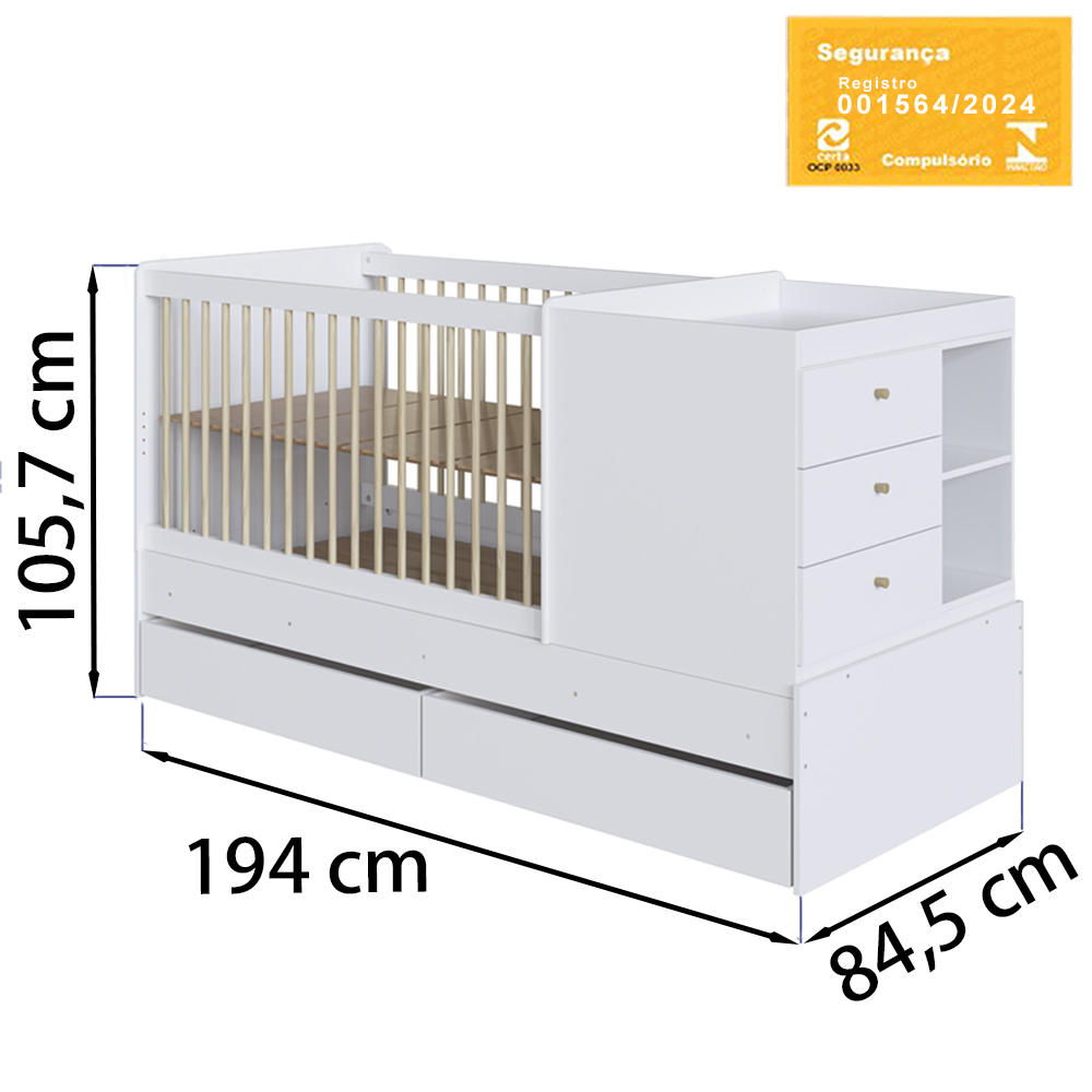 Berço Cama Multifuncional Com Gavetoes BB024 Branco Comm