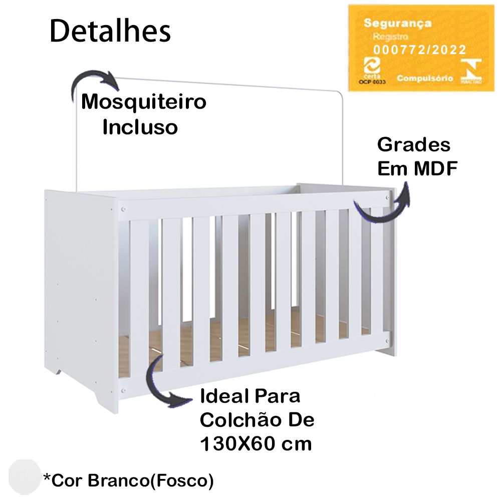 Berço Com Colchão LA011 Nogal Manchester Branco Comm