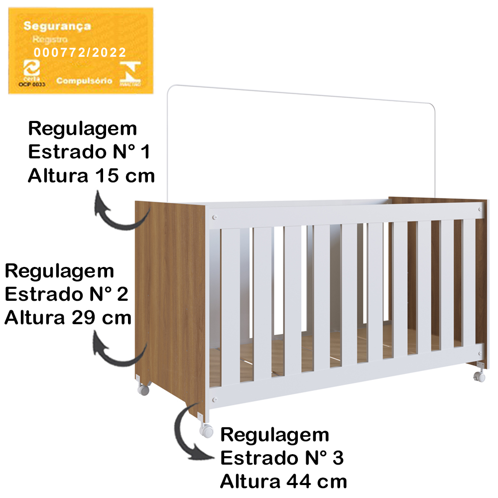 Berço Com Colchao E Rodizios LA012 Nogal Manchester Branco Comm