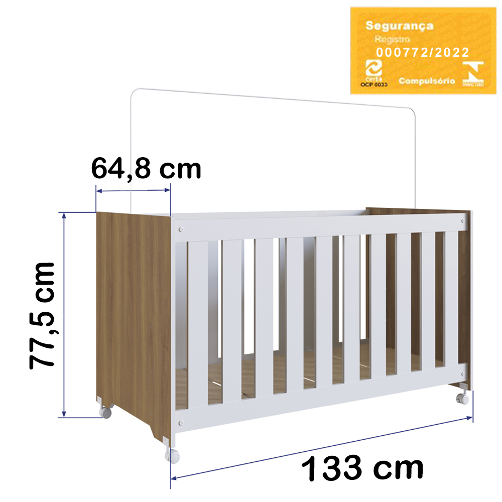 Berço Com Colchao E Rodizios LA012 Nogal Manchester Branco Comm