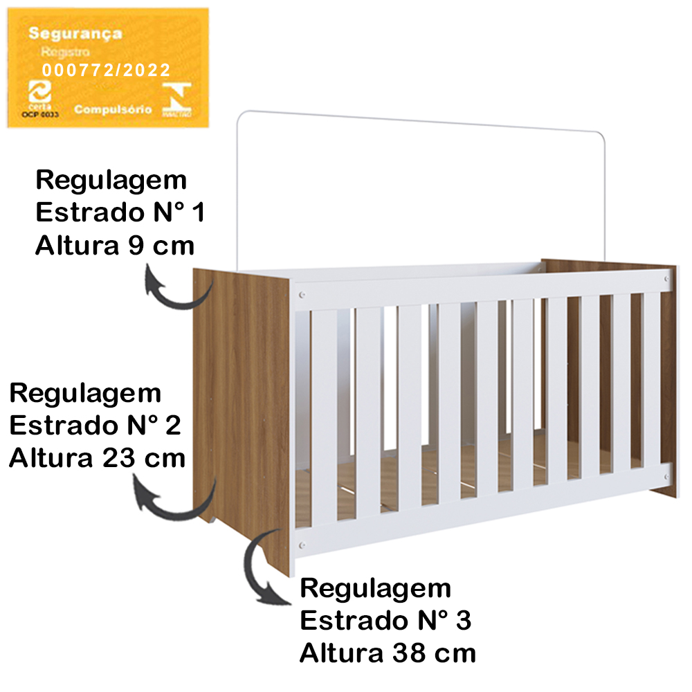 Berço Com Mosquiteiro LA001 Nogal Manchester Branco Comm
