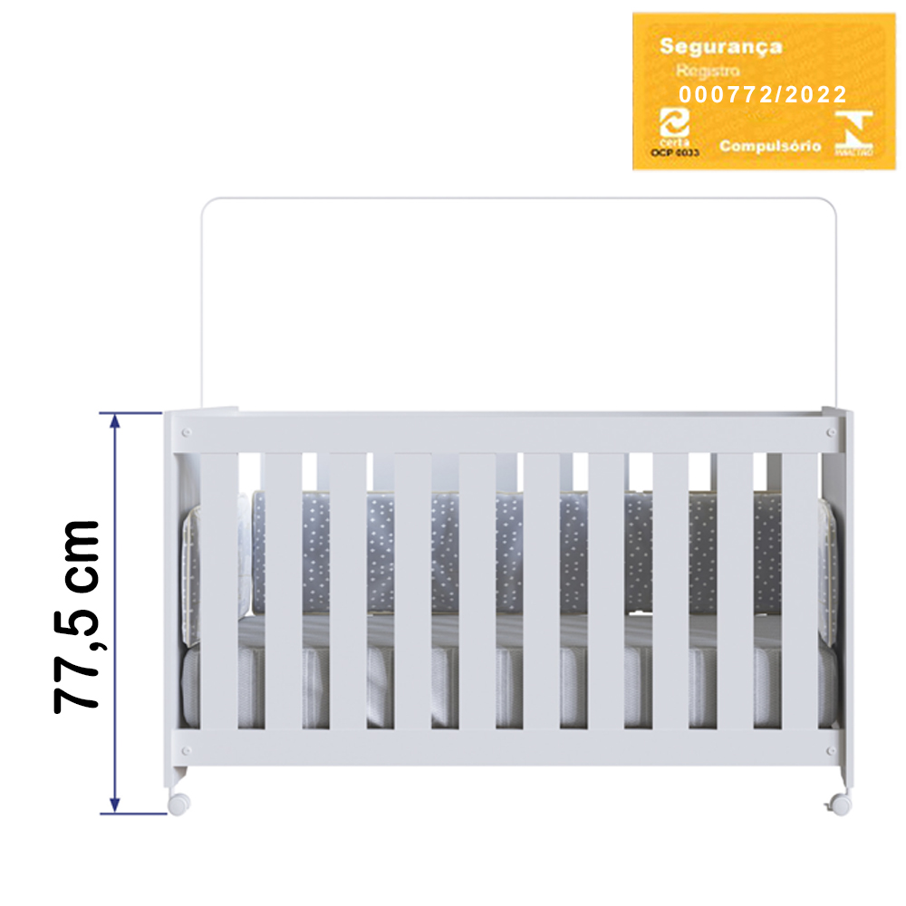 Berço Infantil Com Rodizios LA002 Branco Comm