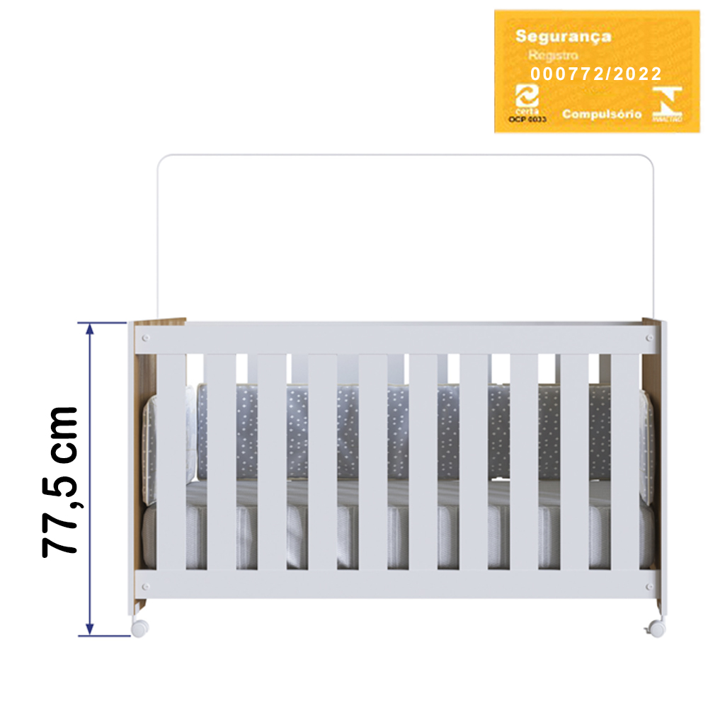 Berço Infantil Com Rodizios LA002 Nogal Manchester Branco Comm