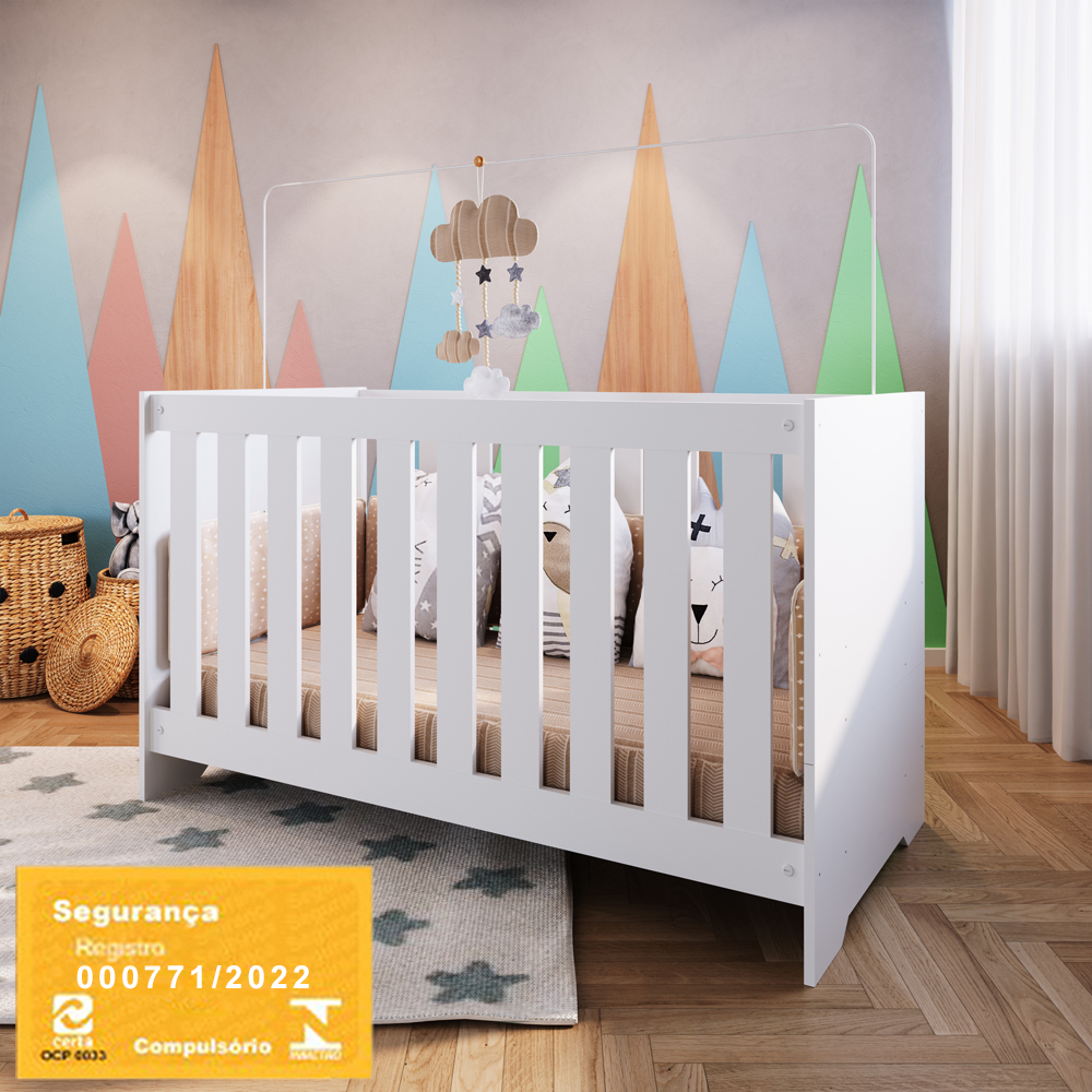 Berço Mini Cama 3 Em 1 LA003 Branco Comm