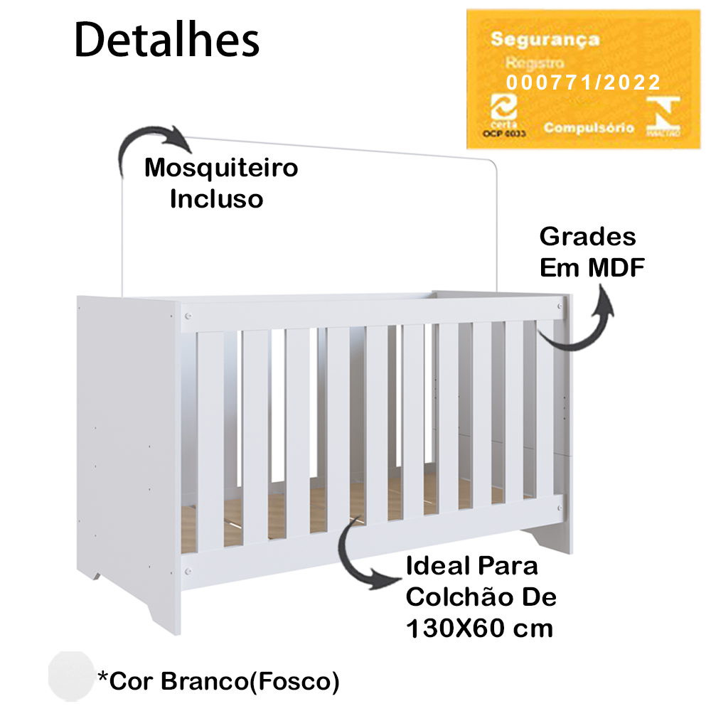 Berço Mini Cama 3X1 Com Colchao LA013 Branco Comm