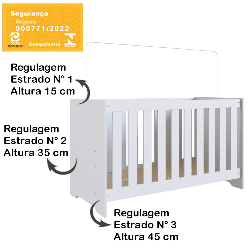Berço Mini Cama 3X1 Com Colchao LA013 Branco Comm