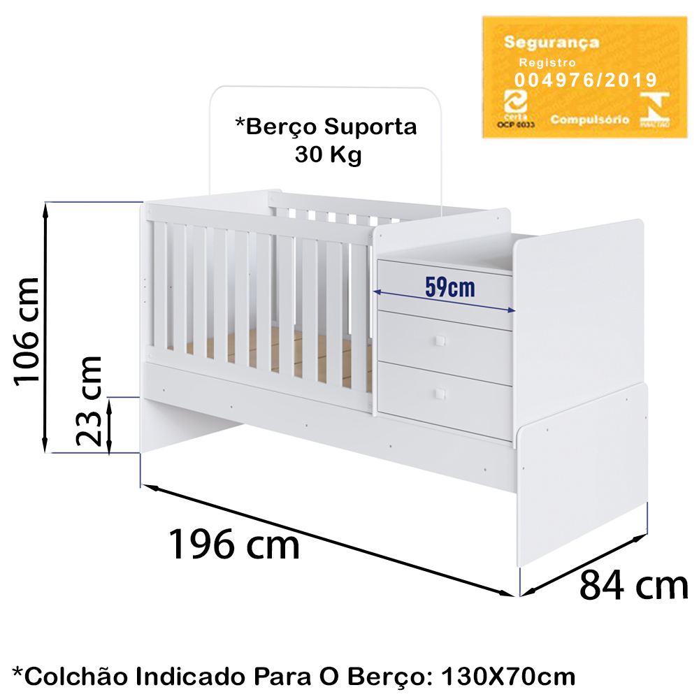 Berço Mini Cama Multifuncional BB680 Branco Comm