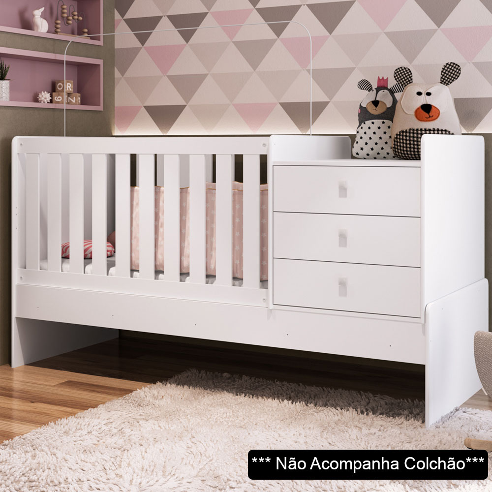 Berço Mini Cama Multifuncional Certificado pelo Inmetro BB680 Branco - Completa Móveis