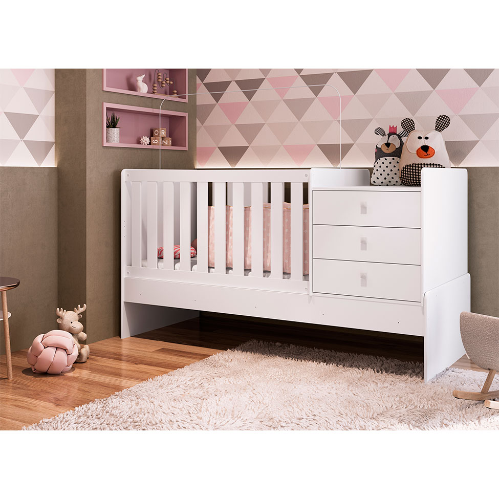Berço Minicama com Cômoda Eva Branco