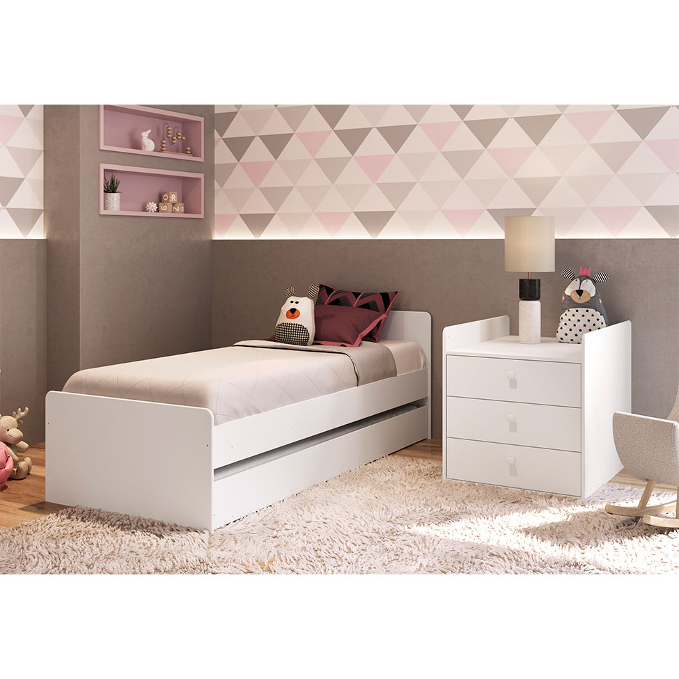 Berço Minicama com Cômoda e Cama Auxiliar Ruth Branco