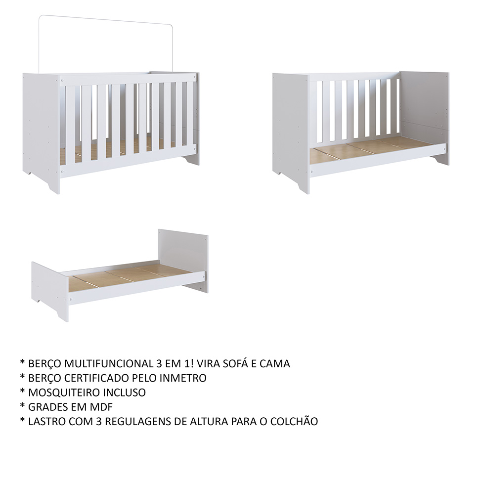 Berço Multifuncional Aconchego Branco