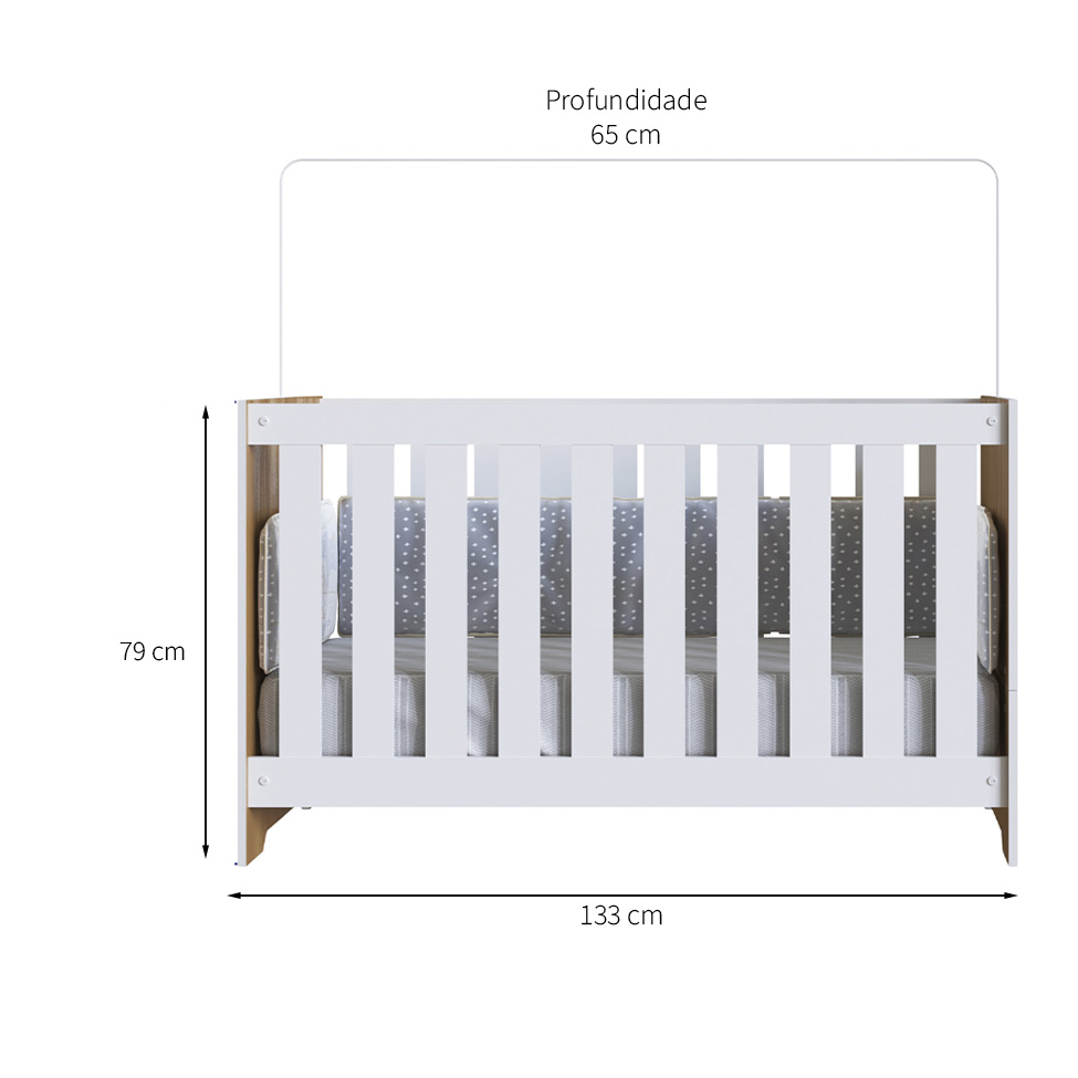 Berço Multifuncional com Colchão Aconchego (130x60cm) Branco e Nogal
