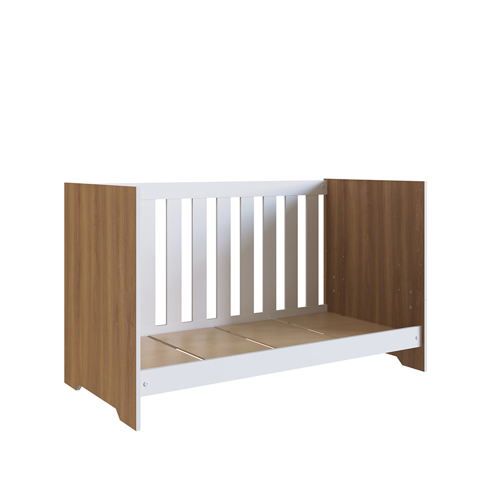 Berço Multifuncional com Colchão Aconchego (130x60cm) Branco e Nogal