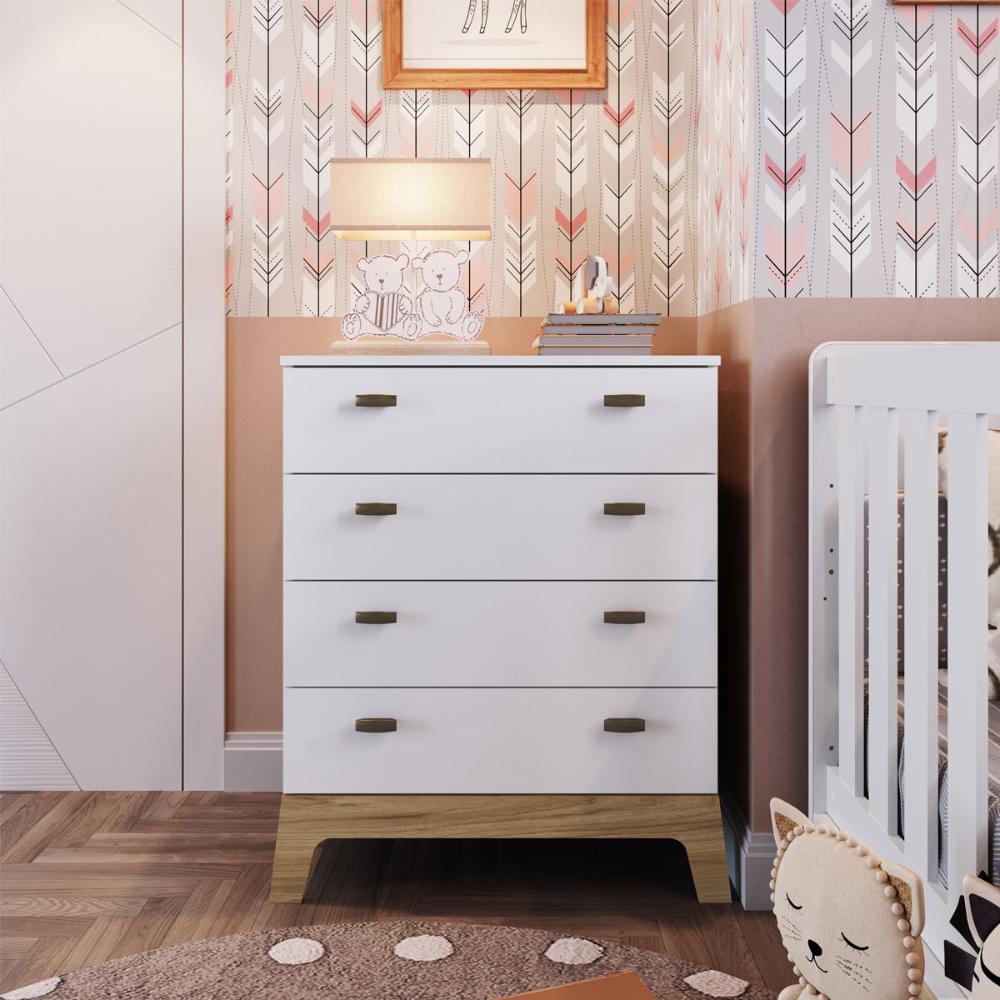 Cômoda Infantil 4 Gavetas Branca com Itapuã Completa Móveis