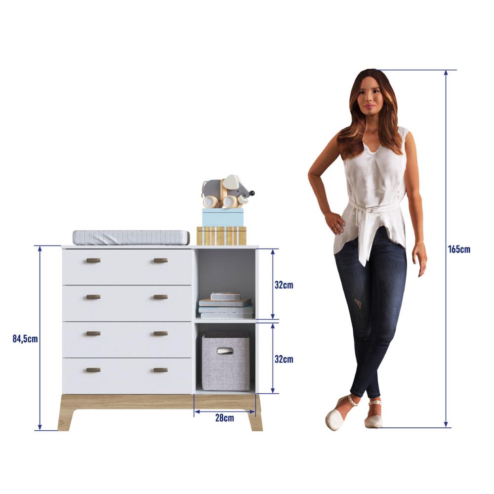Cômoda Infantil 4 Gavetas e 1 Porta Branca com Itapuã Comple