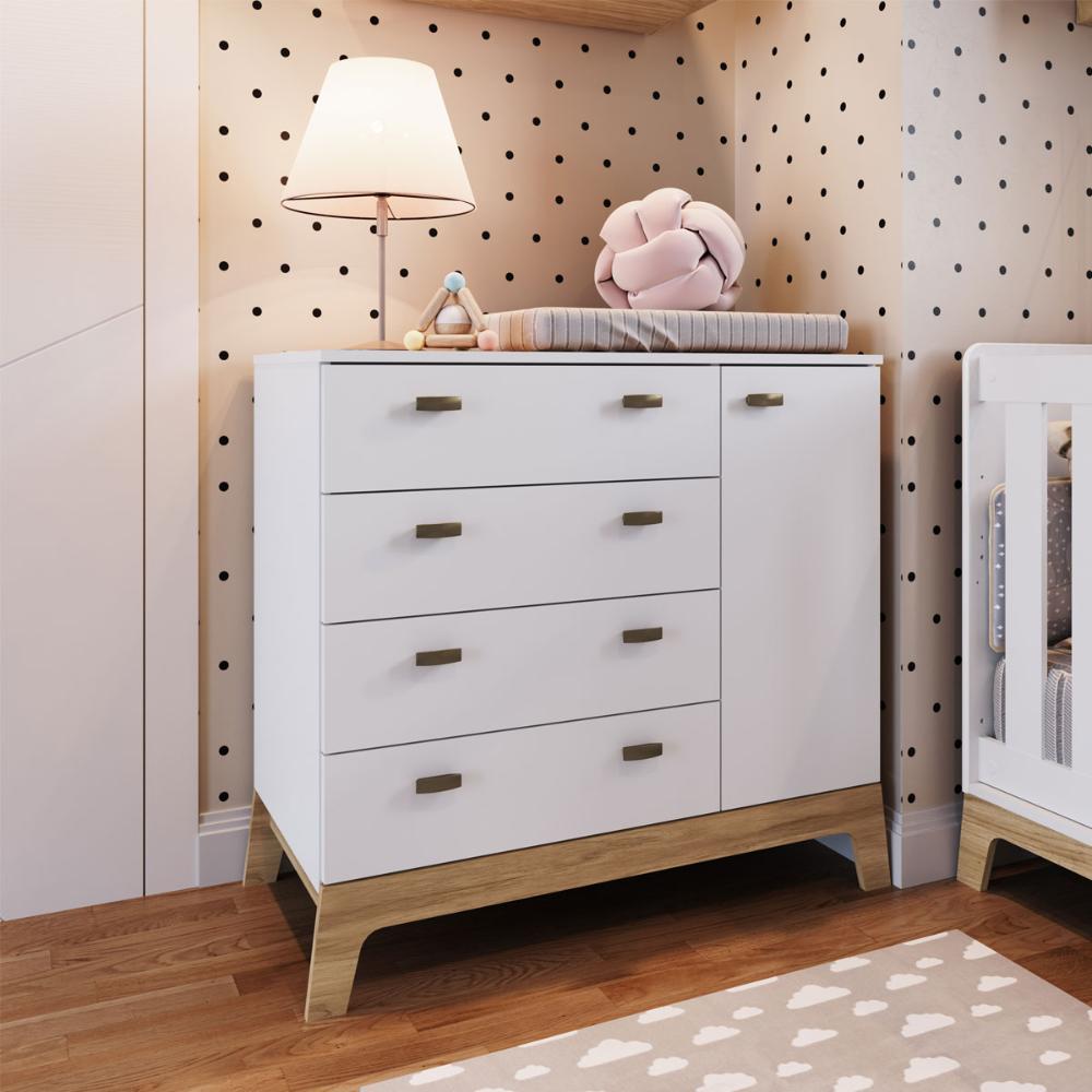 Cômoda Infantil 4 Gavetas e 1 Porta Branca com Itapuã Comple