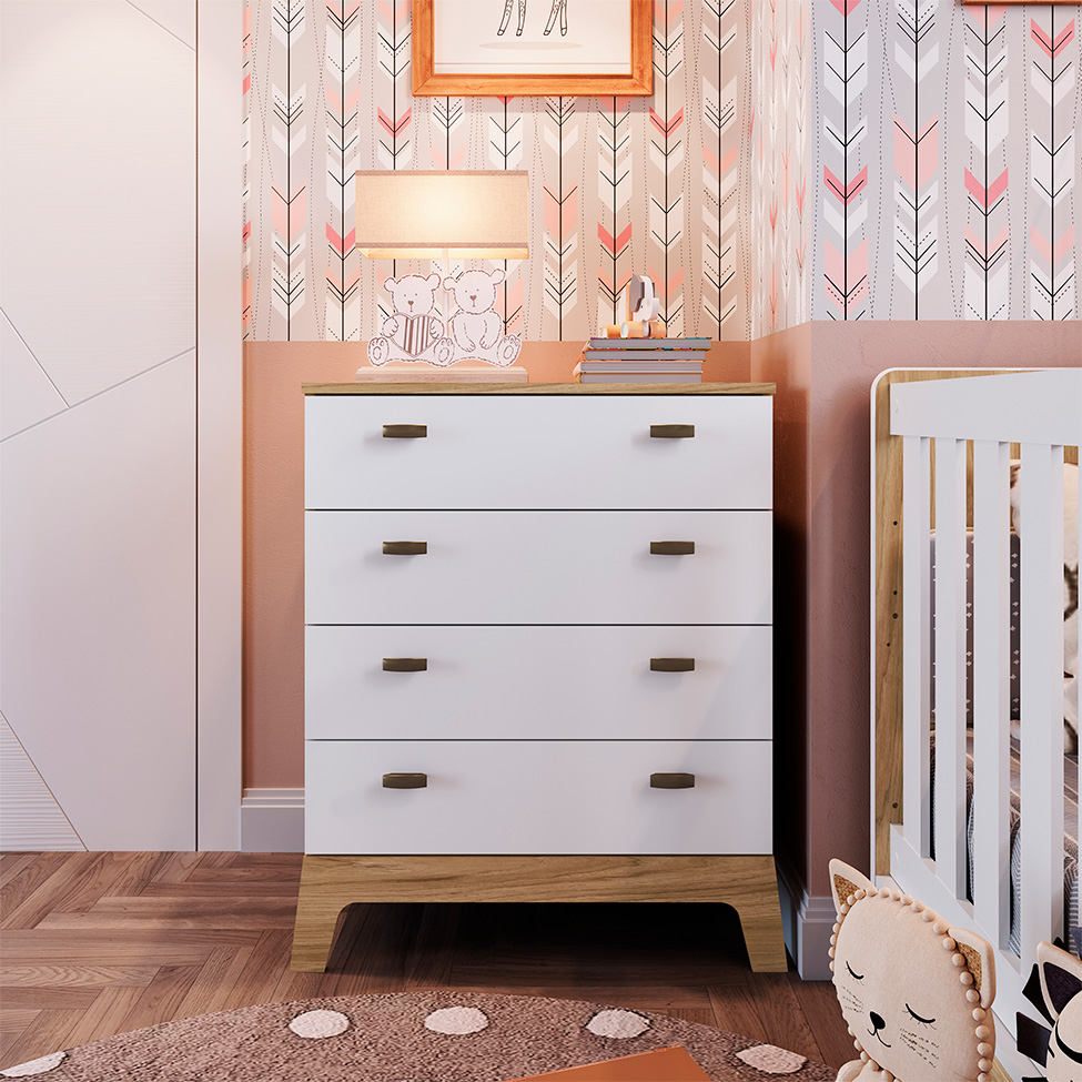 Cômoda Infantil Favo de Mel 4 GV Branca e Itapuã
