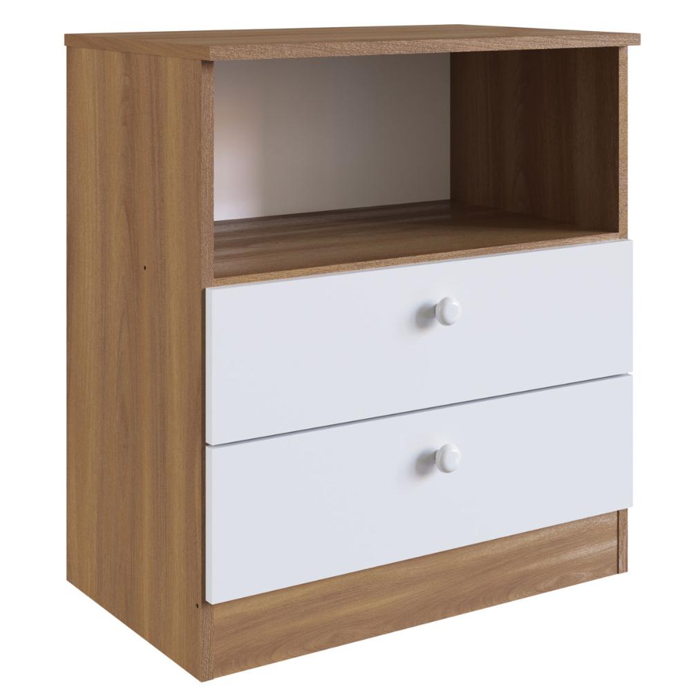 Cômoda Infantil com 2 Gavetas e Nicho Nogal com Branco