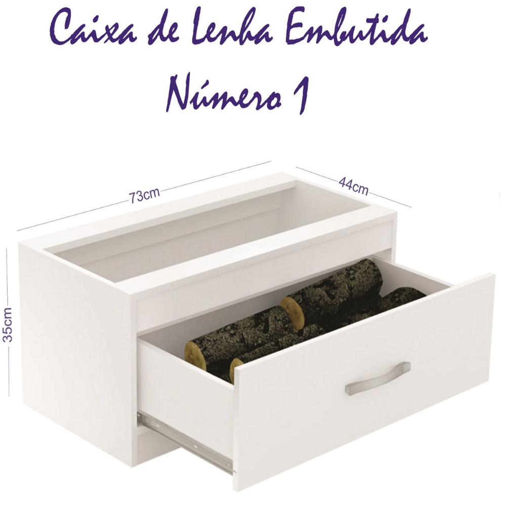 Caixa de Lenha Embutida Branca Fogão N1 Completa Móveis