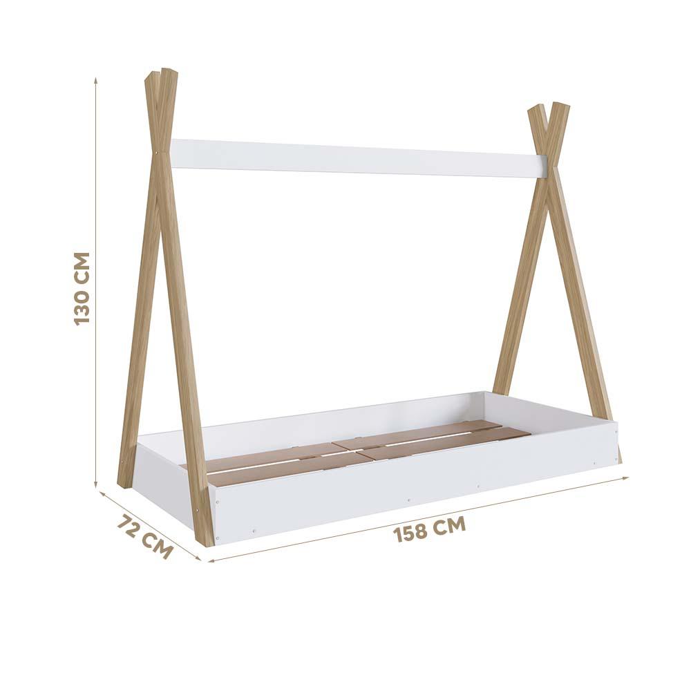 Cama Infantil Montessoriana Cabana 72cm x 158cm Branco Thaddeus Completa Móveis