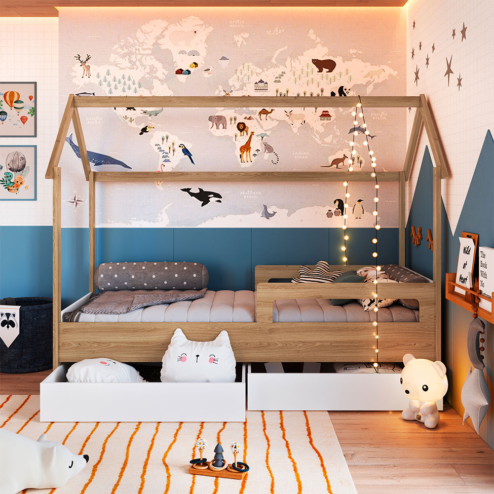 Cama Infantil Montessoriana Miney 2 GV Aveiro e Branco