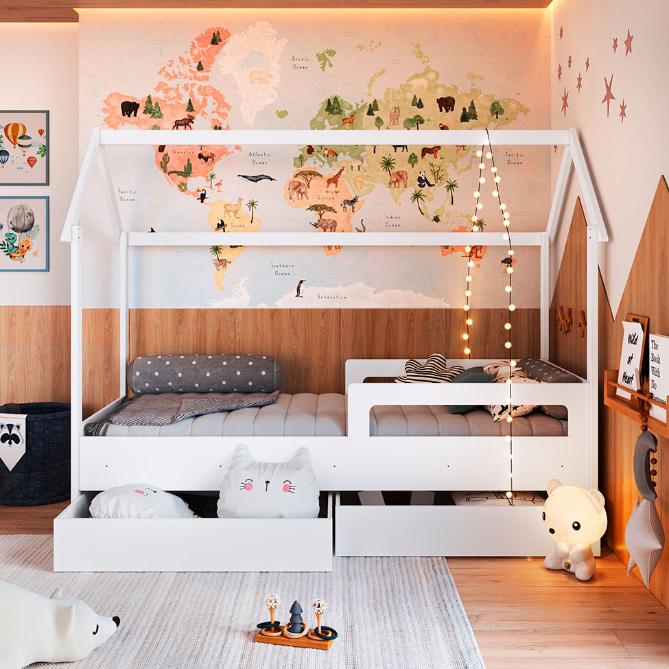 Cama Infantil Montessoriana Miney 2 GV Branco