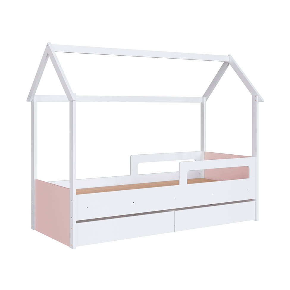 Cama Infantil Montessoriana Miney 2 Gavetas Branco e Rosa