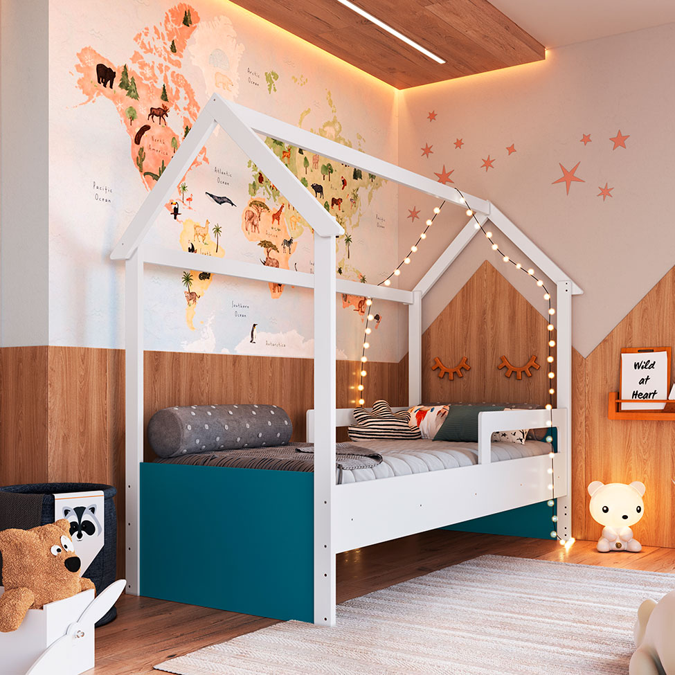 Cama Infantil Montessoriana Miney Branco e Azul