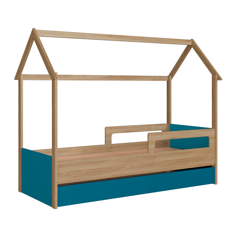 Cama Infantil Montessoriana com Cama Auxiliar Miney Aveiro e Azul