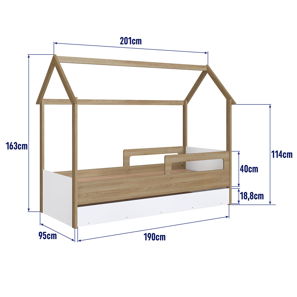 Cama Infantil Montessoriana com Cama Auxiliar Miney Aveiro e Branco