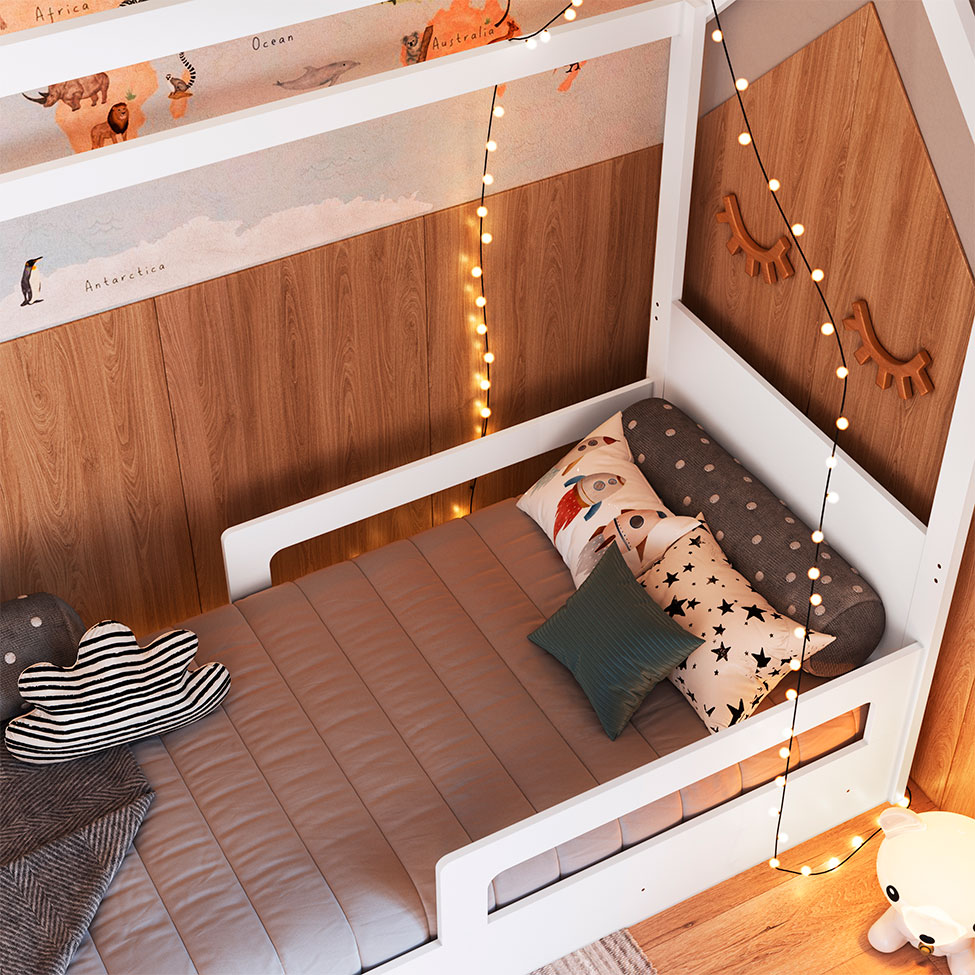 Cama Infantil Montessoriana com Cama Auxiliar Miney Branco
