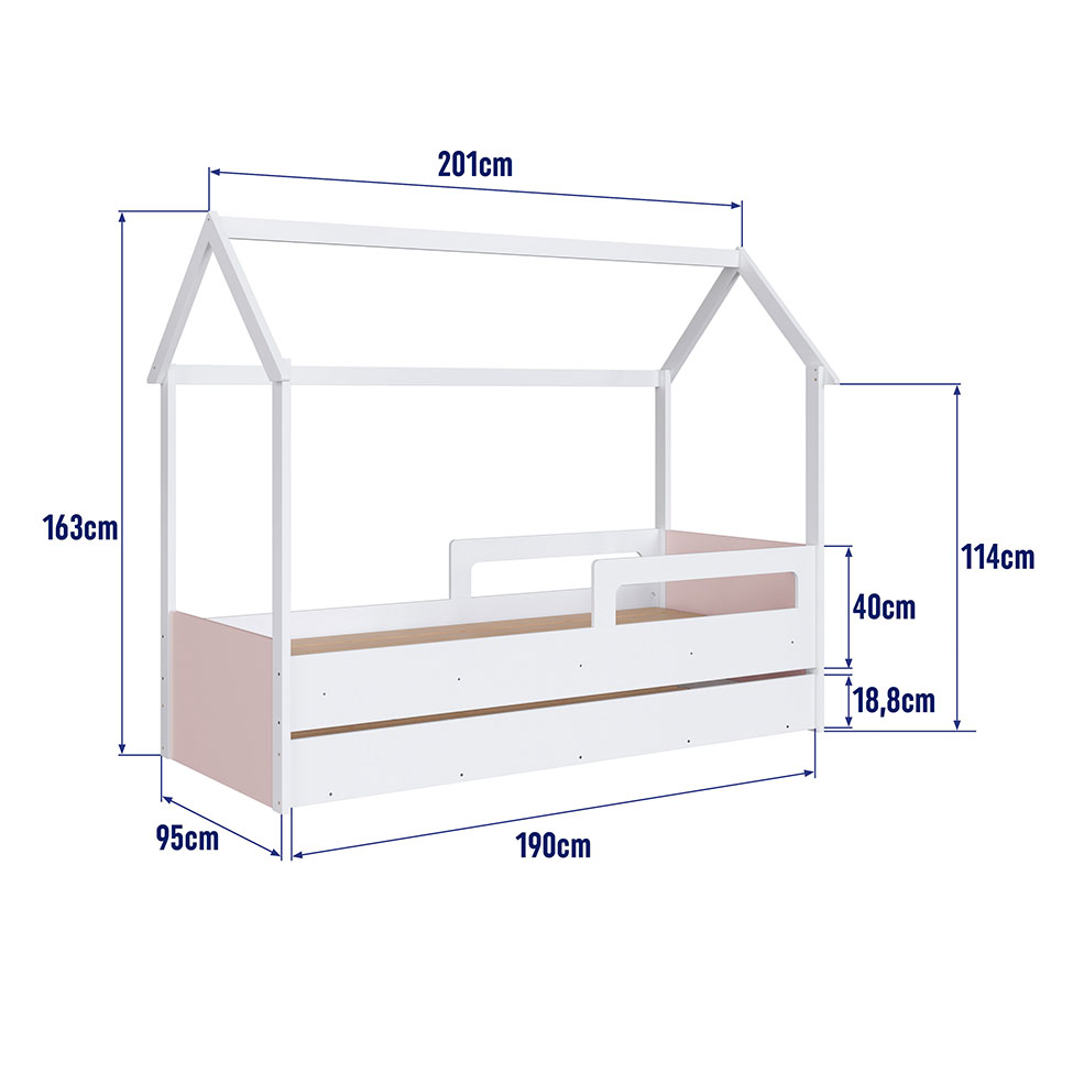 Cama Infantil Montessoriana com Cama Auxiliar Miney Branco e Rosa