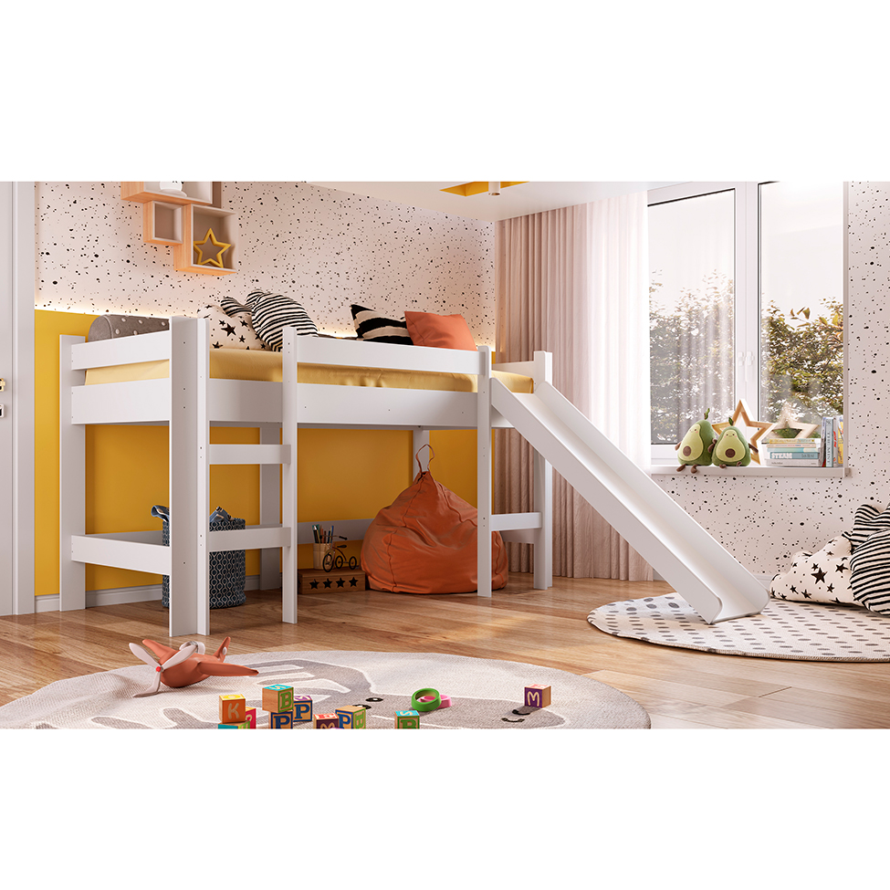 Cama Infantil Slide com Escorregador Branca