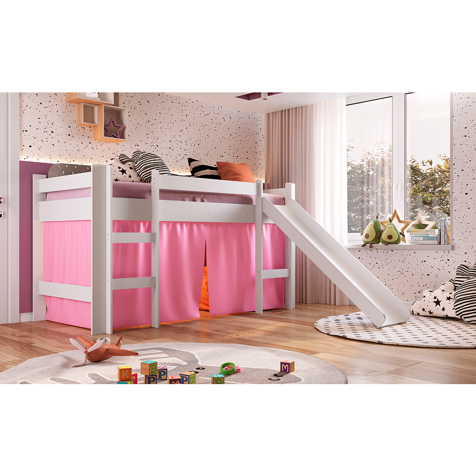 Cama Infantil Slide com Escorregador Branca e Rosa