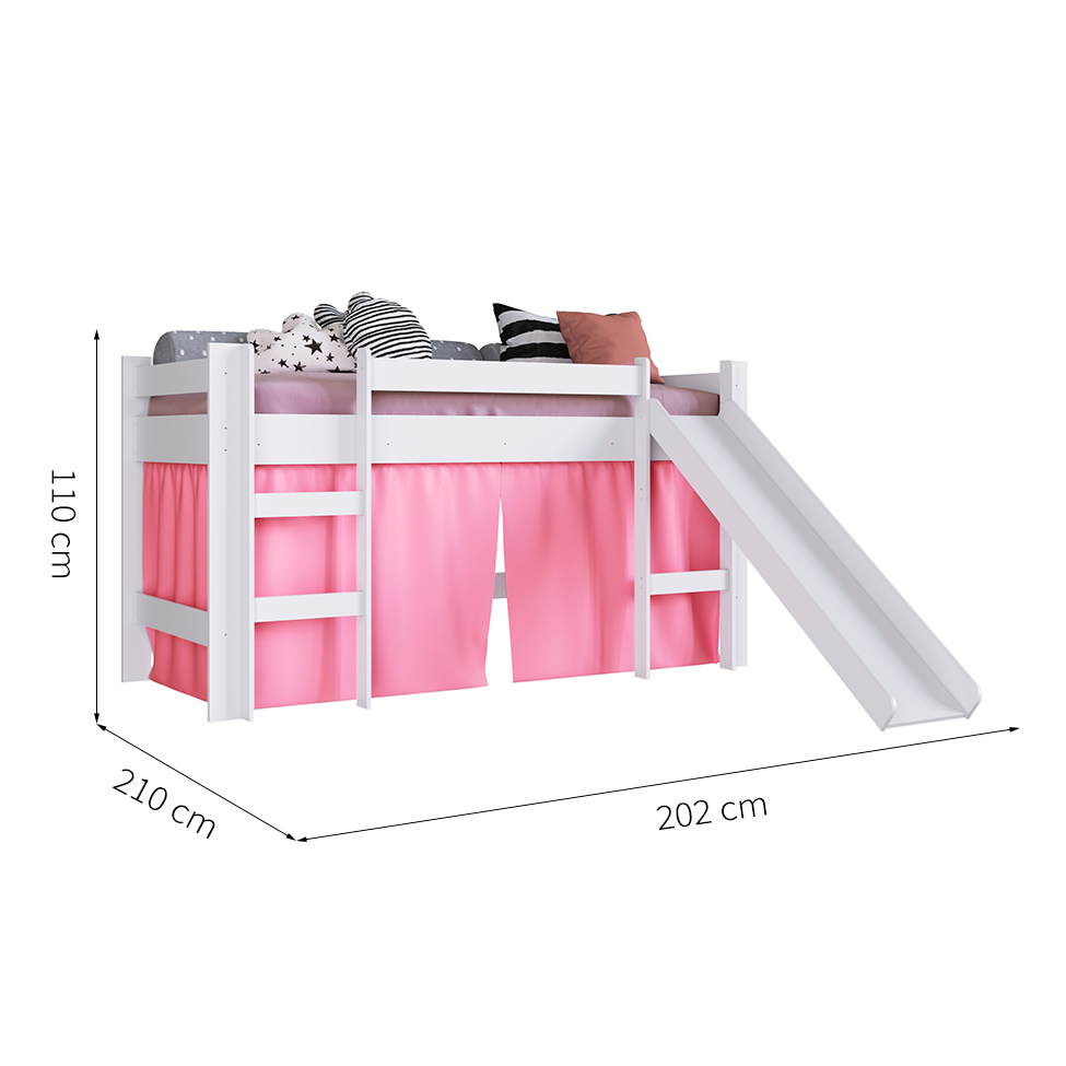 Cama Infantil Slide com Escorregador Branca e Rosa