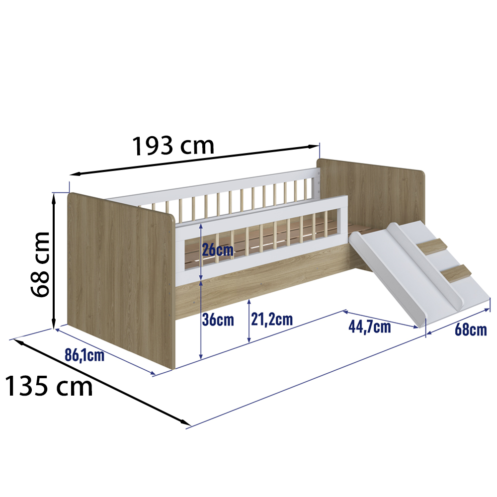 Cama Montessoriana Escada E Escorrega AFT010 Aveiro OAK Branco Comm
