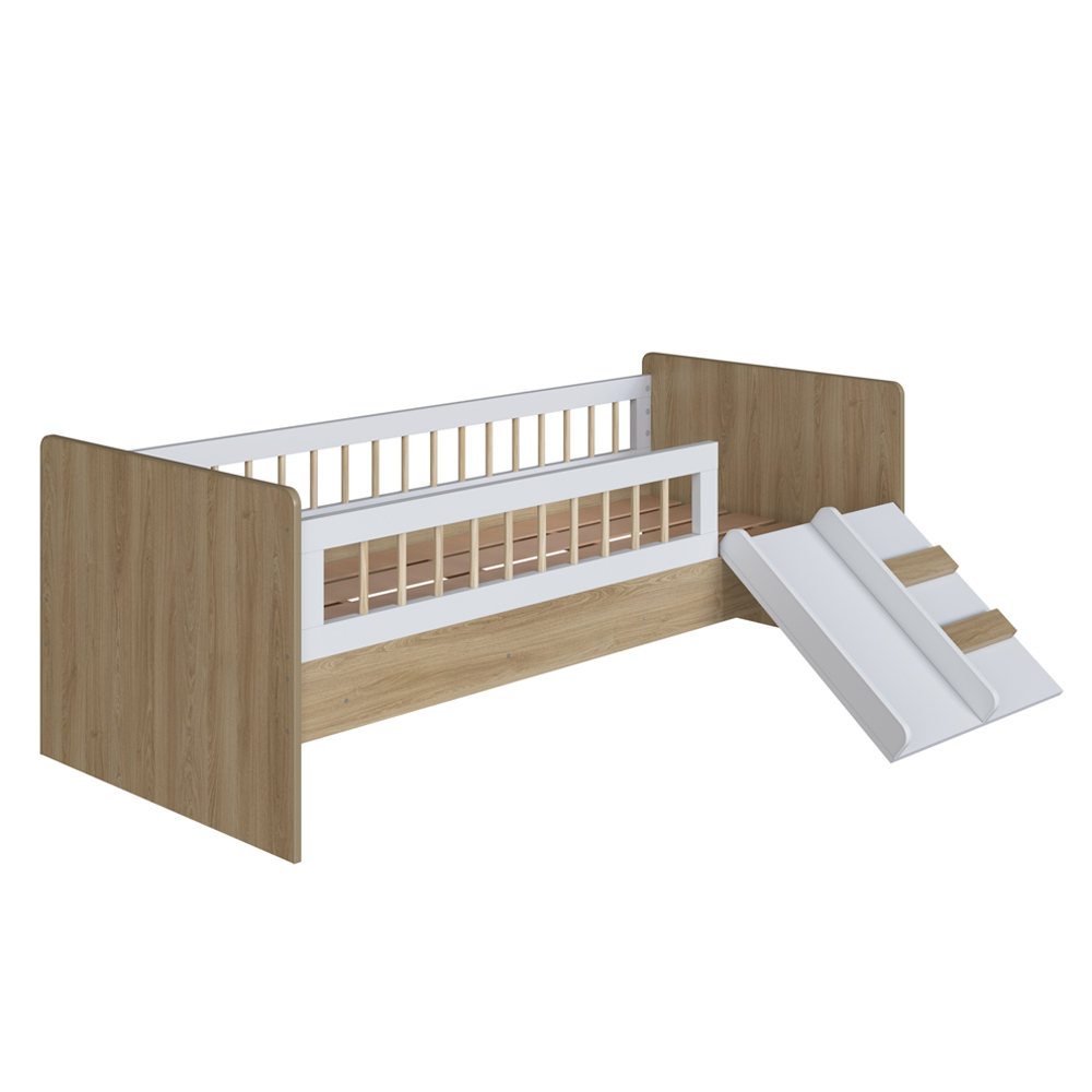 Cama Montessoriana Escada E Escorrega AFT010 Aveiro OAK Branco Comm