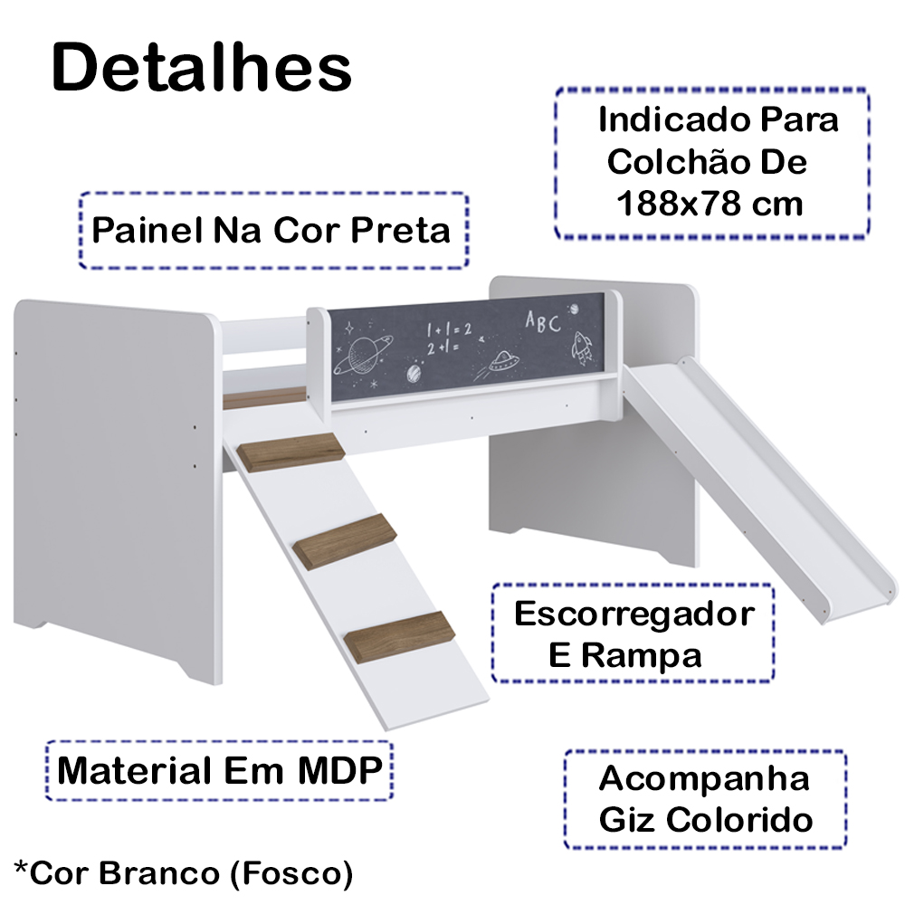 Cama Playground Com Escorregador E Rampa BY710 Branco Comm